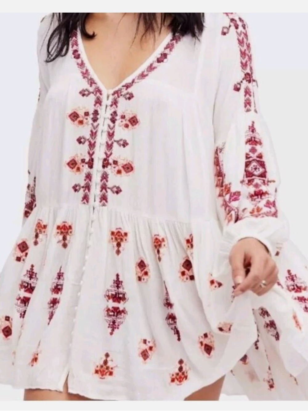 Free People Arianna Embroidered V-Neck Tunic Sz L